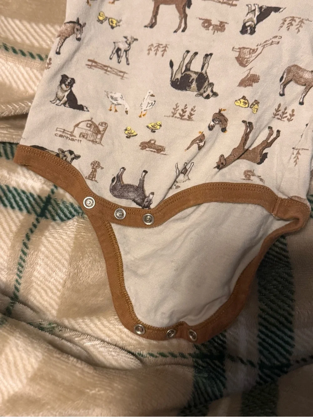 Carhartt Beige & Brown Farm Animal Print One-Piece Bodysuit